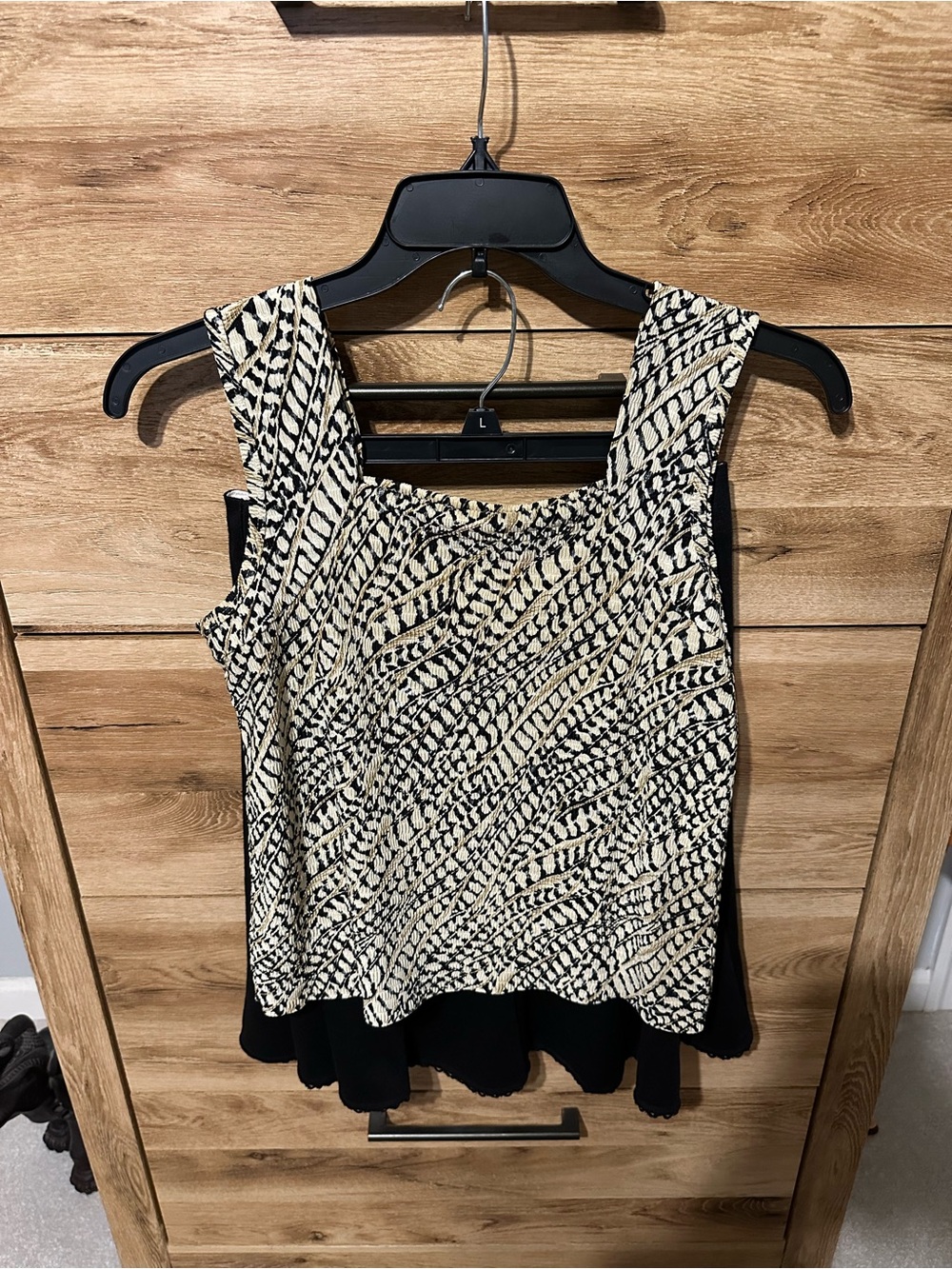 Sleeveless Patterned Black & Cream Tank Top and Skirt